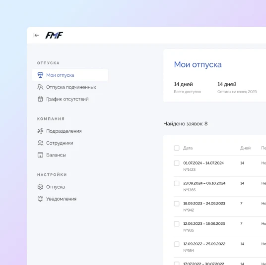 Vacation Solution — интерфейс продукта FMF